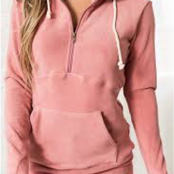 AMPERSAND AVE bubblegum Pink cozy 1/2 zip fleece Hoodie - Picture 1 of 6